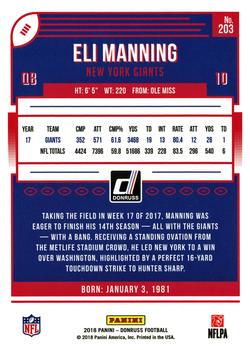 2018 Donruss #203 Eli Manning Back