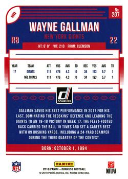 2018 Donruss #207 Wayne Gallman Back