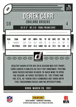 2018 Donruss #217 Derek Carr Back