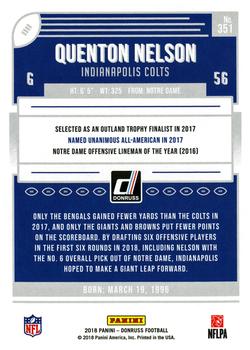 2018 Donruss #351 Quenton Nelson Back
