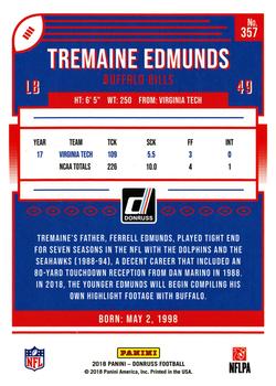 2018 Donruss #357 Tremaine Edmunds Back