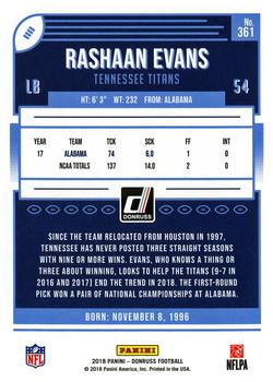 2018 Donruss #361 Rashaan Evans Back