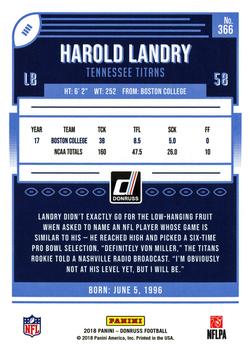 2018 Donruss #366 Harold Landry Back