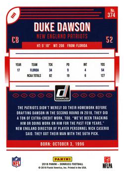 2018 Donruss #374 Duke Dawson Back