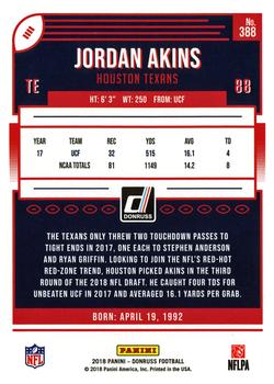 2018 Donruss #388 Jordan Akins Back