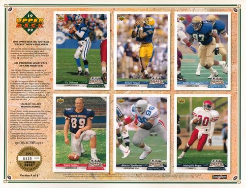 1992 Upper Deck SCD Sheets #4 Ty Detmer / Steve Israel / Tracy Scroggins / Todd Collins / Alonzo Spellman / Marquez Pope Front