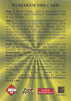 1996 Collector's Edge - Giant TimeWarp Redemptions #7 Steve Van Buren / Chris Zorich Back