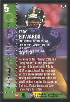 2000 Collector's Edge T3 - Edge Quest Preview Gold #EQ4 Troy Edwards Back