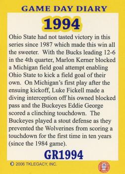 2002 TK Legacy Michigan Wolverines - Game Day Diary The Rivalry #GR1994 91st Meeting Back