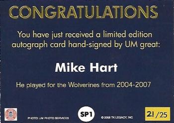 2002 TK Legacy Michigan Wolverines - Silver Signatures #SP1 Mike Hart Back