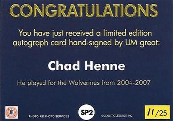 2002 TK Legacy Michigan Wolverines - Silver Signatures #SP2 Chad Henne Back