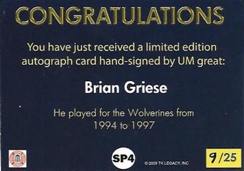 2002 TK Legacy Michigan Wolverines - Silver Signatures #SP4 Brian Griese Back