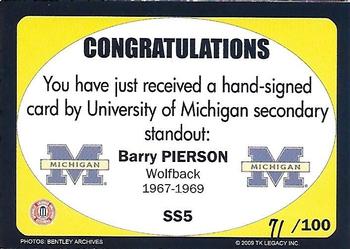 2002 TK Legacy Michigan Wolverines - Sentry Autographs #SS5 Barry Pierson Back