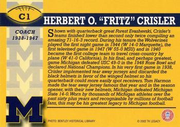 2002 TK Legacy Michigan Wolverines - Coaches #C1 Fritz Crisler Back