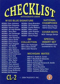 2002 TK Legacy Michigan Wolverines - Checklists #CL-2 Billy Taylor Back