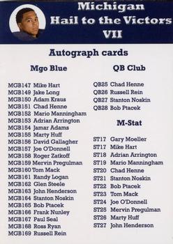 2002 TK Legacy Michigan Wolverines - Checklists #CK2 Checklist Autograph Cards Front