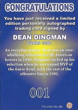 2002 TK Legacy Michigan Wolverines - All Americans Autographs #1 Dean Dingman Back