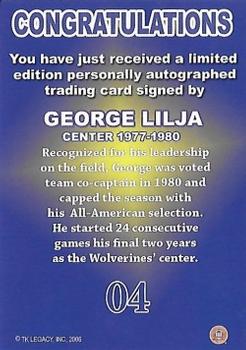 2002 TK Legacy Michigan Wolverines - All Americans Autographs #4 George Lilja Back