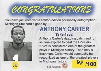 2002 TK Legacy Michigan Wolverines - M-Stat Autographs #ST6 Anthony Carter Back