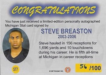 2002 TK Legacy Michigan Wolverines - M-Stat Autographs #ST7 Steve Breaston Back
