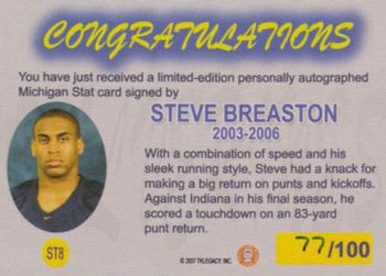 2002 TK Legacy Michigan Wolverines - M-Stat Autographs #ST8 Steve Breaston Back
