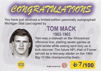 2002 TK Legacy Michigan Wolverines - M-Stat Autographs #ST23 Tom Mack Back