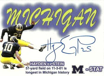 2002 TK Legacy Michigan Wolverines - M-Stat Autographs #ST11 Hayden Epstein Front