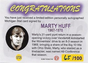 2002 TK Legacy Michigan Wolverines - M-Stat Autographs #ST26 Marty Huff Back