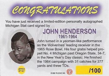2002 TK Legacy Michigan Wolverines - M-Stat Autographs #ST27 John Henderson Back