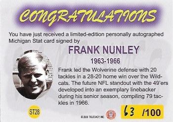 2002 TK Legacy Michigan Wolverines - M-Stat Autographs #ST28 Frank Nunley Back