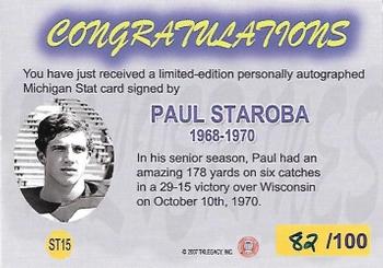 2002 TK Legacy Michigan Wolverines - M-Stat Autographs #ST15 Paul Staroba Back