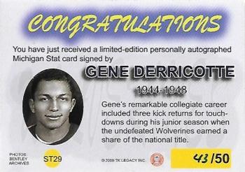 2002 TK Legacy Michigan Wolverines - M-Stat Autographs #ST29 Gene Derricotte Back