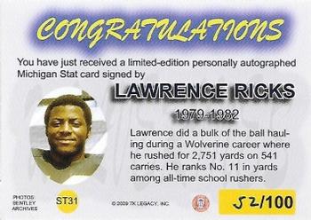 2002 TK Legacy Michigan Wolverines - M-Stat Autographs #ST31 Lawrence Ricks Back