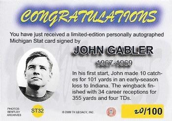2002 TK Legacy Michigan Wolverines - M-Stat Autographs #ST32 John Gabler Back