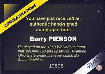 2002 TK Legacy Michigan Wolverines - 1969 Autographs #1969B Barry Pierson Back