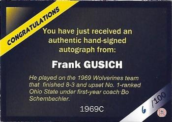2002 TK Legacy Michigan Wolverines - 1969 Autographs #1969C Frank Gusich Back