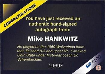 2002 TK Legacy Michigan Wolverines - 1969 Autographs #1969F Mike Hankwitz Back