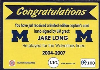 2002 TK Legacy Michigan Wolverines - Captains Autographs #CP1 Jake Long Back
