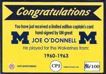 2002 TK Legacy Michigan Wolverines - Captains Autographs #CP2 Joe O'Donnell Back