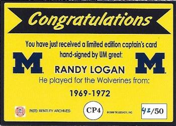 2002 TK Legacy Michigan Wolverines - Captains Autographs #CP4 Randy Logan Back