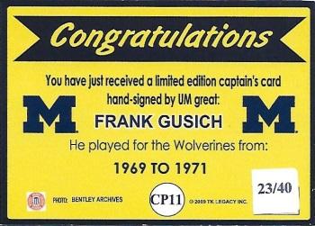 2002 TK Legacy Michigan Wolverines - Captains Autographs #CP11 Frank Gusich Back