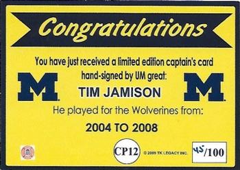 2002 TK Legacy Michigan Wolverines - Captains Autographs #CP12 Tim Jamison Back