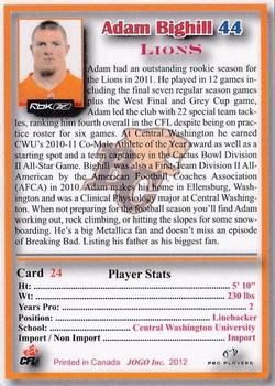 2012 JOGO CFLPA Pro Players #24 Adam Bighill Back