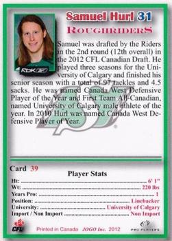 2012 JOGO CFLPA Pro Players #39 Samuel Hurl Back