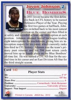 2012 JOGO CFLPA Pro Players #142 Jovon Johnson Back