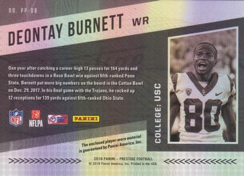 2018 Panini Prestige - NFL Passport Memorabilia Prime Gold #PP-DB Deontay Burnett Back