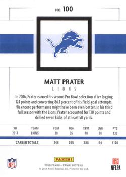 2018 Panini #100 Matt Prater Back