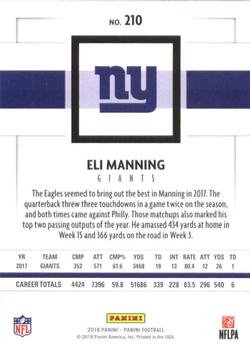 2018 Panini #210 Eli Manning Back