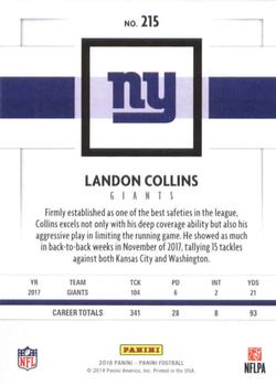 2018 Panini #215 Landon Collins Back