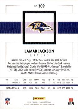 2018 Panini #309 Lamar Jackson Back